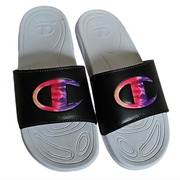 CHAMPION Black and White Slides Sandals Unisex Women's Size 7 - Picture 1 of 6